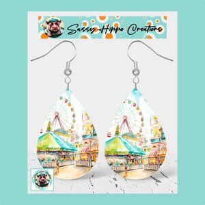 Earrings Boardwalk Ferris Wheel Carnival Games Printed on MDF with Hook Backs